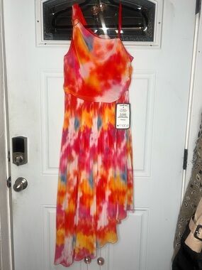 Adrianna Papell Tie-Dye One-Shoulder Maxi Dress - Vibrant Multi